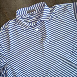 Peter Millar Summer Comfort Polo Men’s Large Blue White Striped Preppy Golf